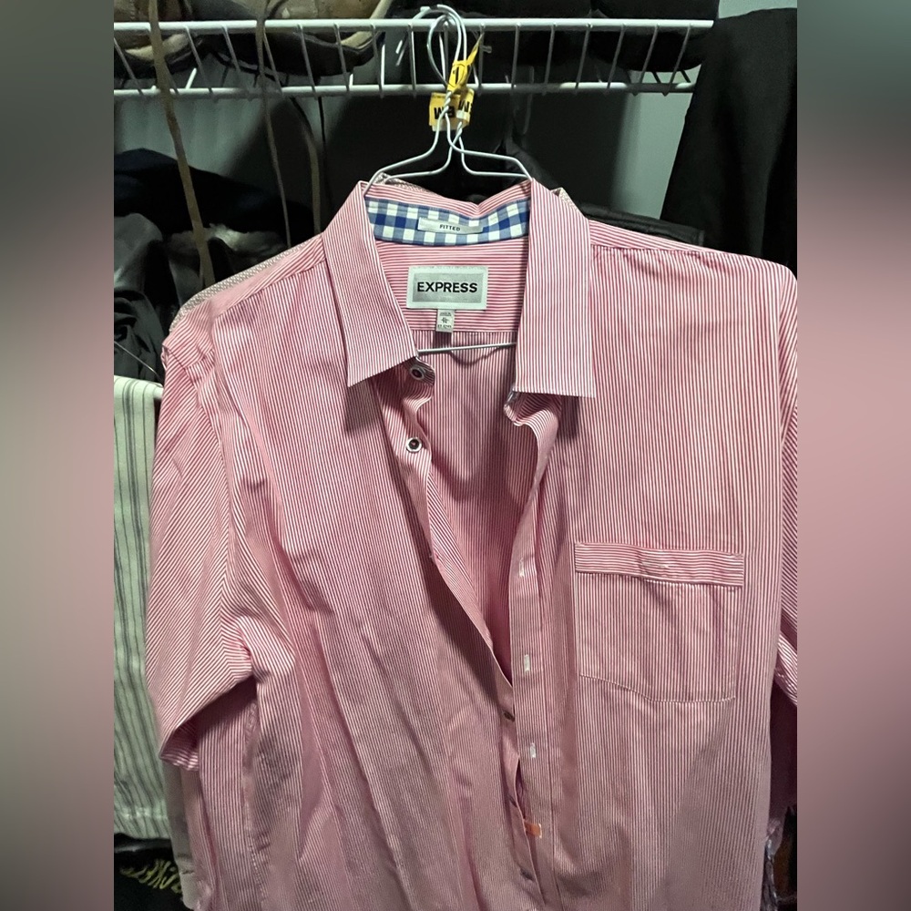 Express Men's Striped Pink Button-Down Shirt